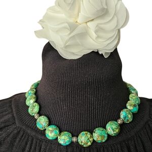 Turquoise natural stone pill beads necklace